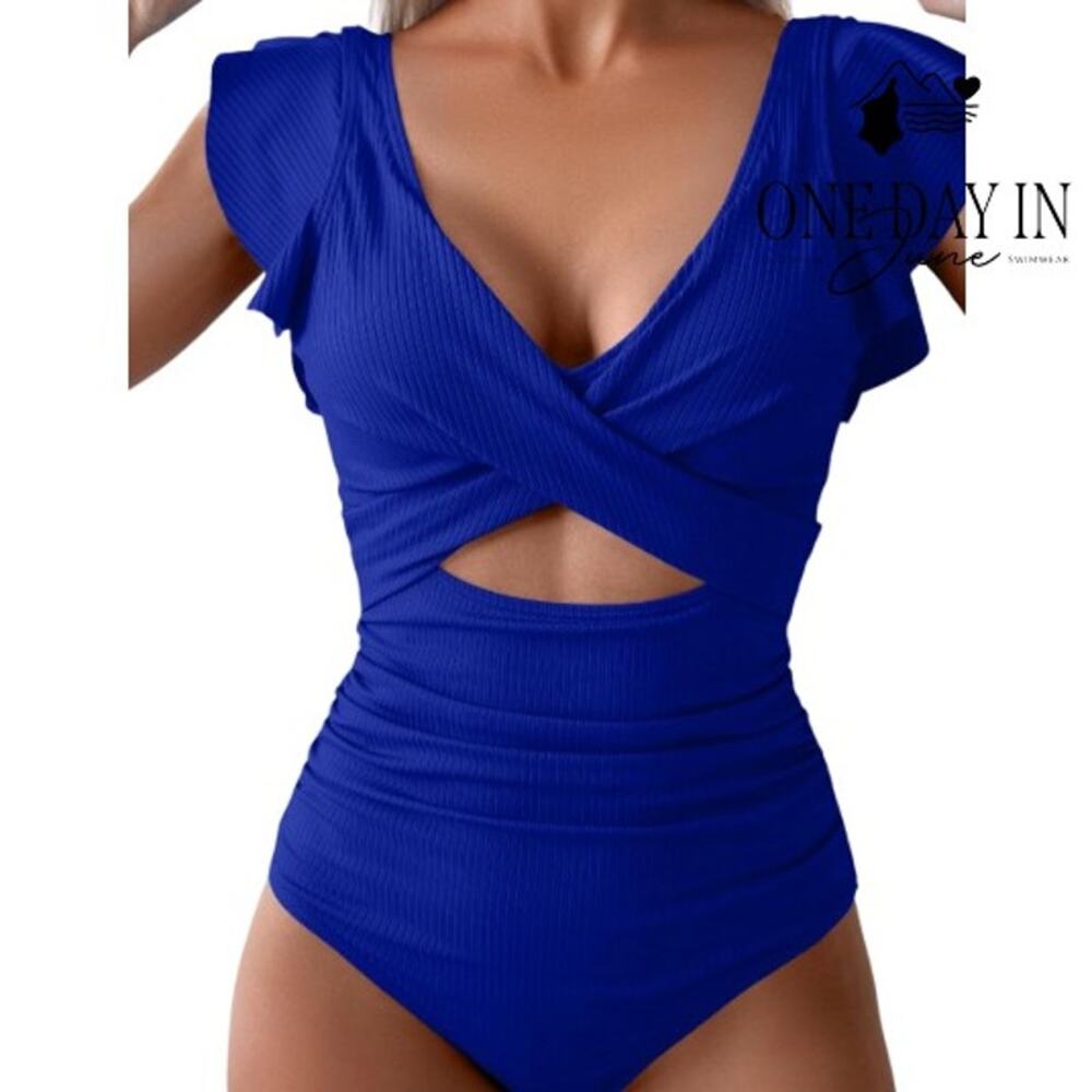 B2Prity Ribbed Cut Out Cross Front One Piece Swimsuit Size 2XL